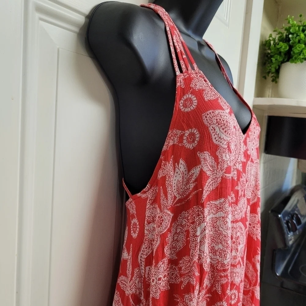 Entro Coral And White Paisley Open Strappy Back‎ Swing Dress Women's Size Small